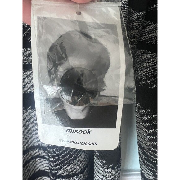 Exclusively Misook 1x Black White Stripe Circle Acrylic long cardigan Duster NWT - Picture 8 of 9